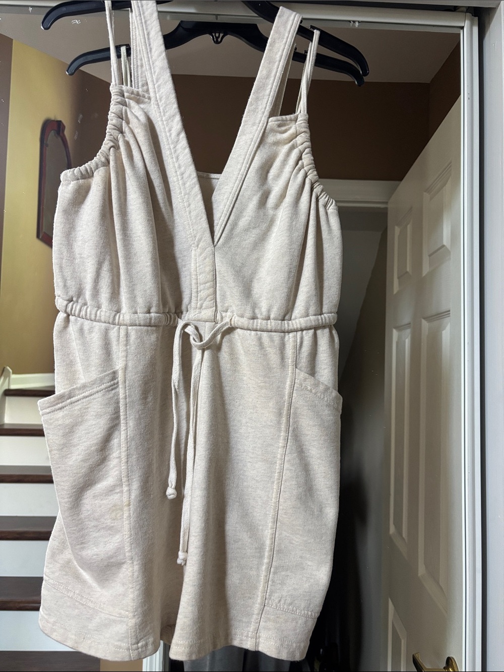Beige Drawstring Romper - Casual Women Jumpsuit by Anthropologie